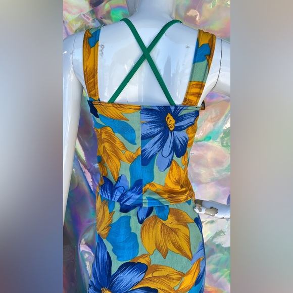 Blue Mint and Golden Orange Floral Skirt Set - Picture 9 of 14